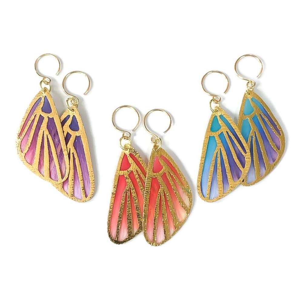 3 pairs of bright butterfly wing earrings 14k gold filled